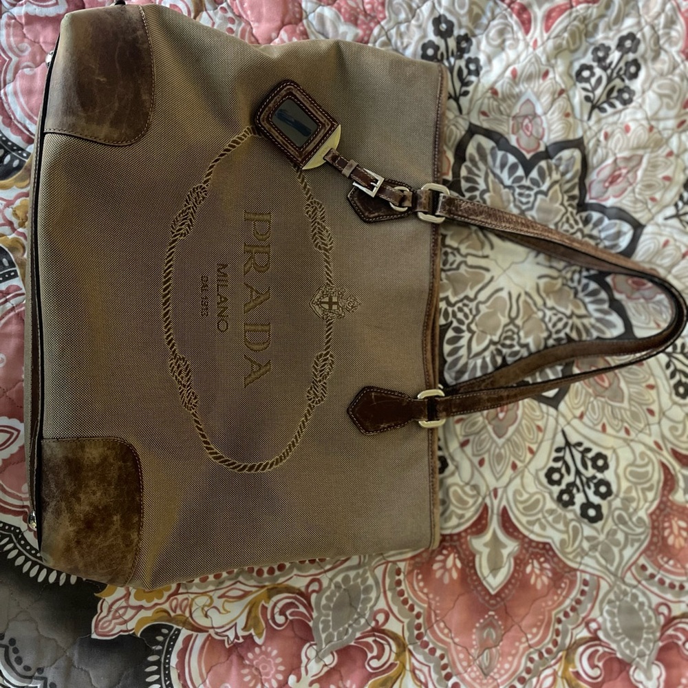 Prada Beige and Dark Brown Tote - Picture 2 of 8
